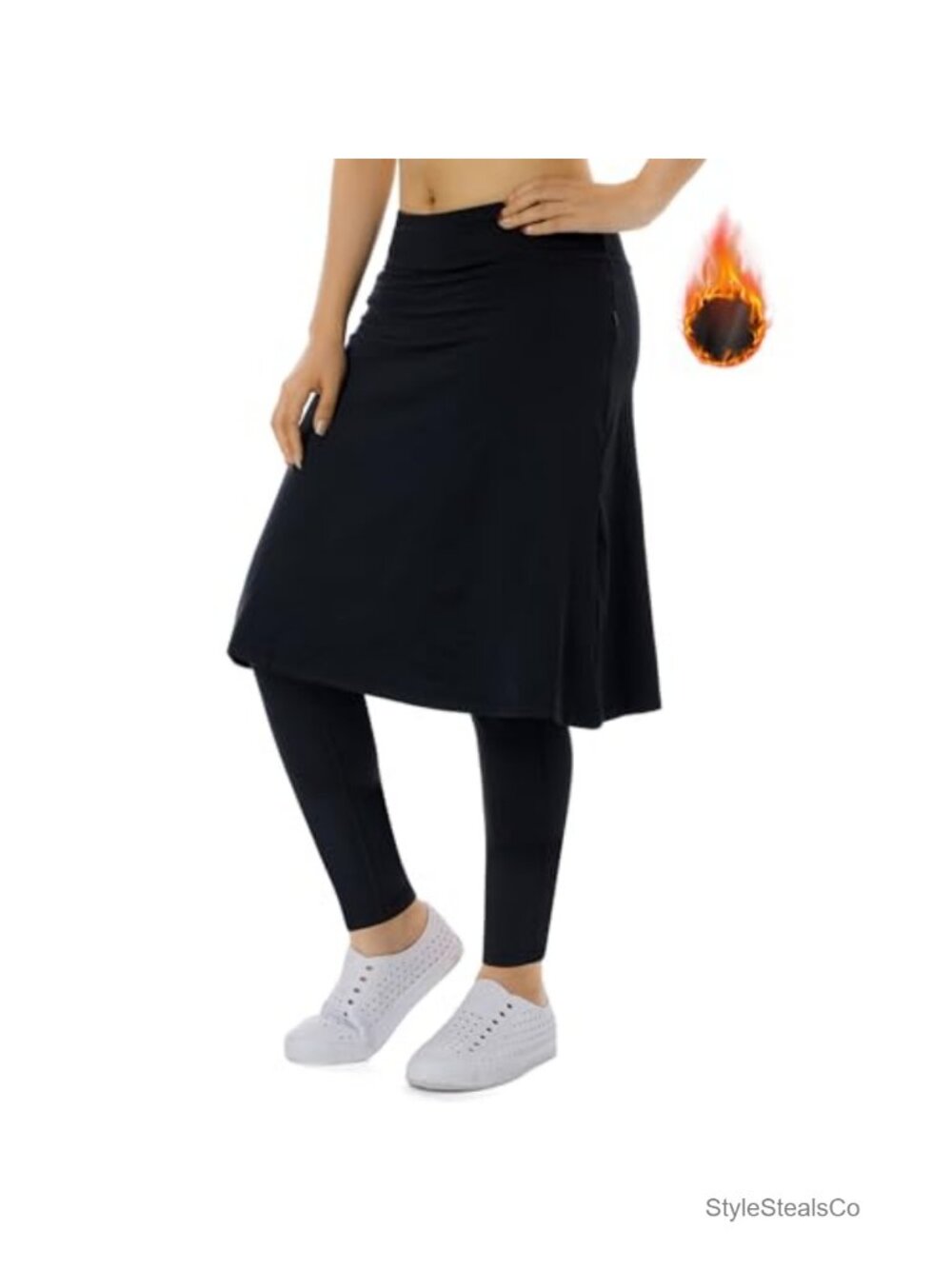 Women's Fleece Skirted Leggings with Zipper Pockets Winter Warm Athletic Knee
